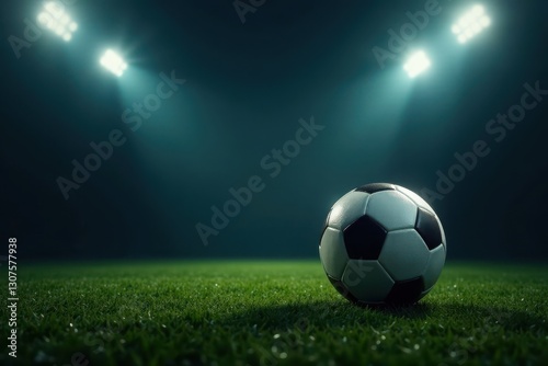 Glowing football, intense shadows, black setting , sports equipment, night