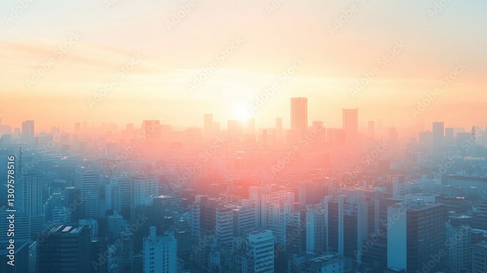 Fototapeta premium Serene urban sunset over cityscape at twilight. Big data and machine learning