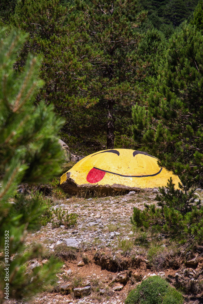 Old Bunker in Albania Painted as Fun Emoji