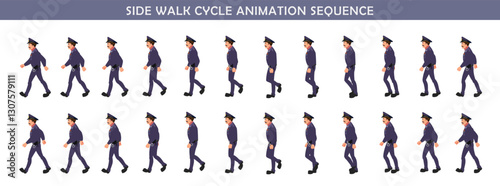Police walk cycle animation sequence, Frame by frame animation of police officer walk.