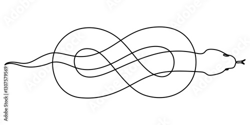 Snake in one continuous line. One line drawing, minimalism. Vector illustration. Snake One continuous line drawing. Snake in simple doodle style, Snake one line continuous. Hand drawn vector art. 