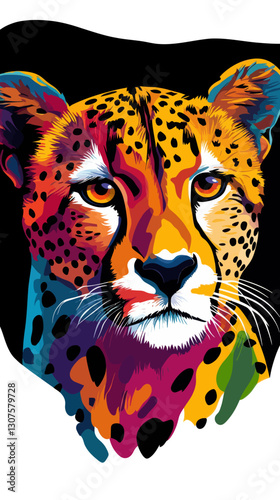 Colorful Technicolor Cheetah Face Design in Vibrant Vector Illustration