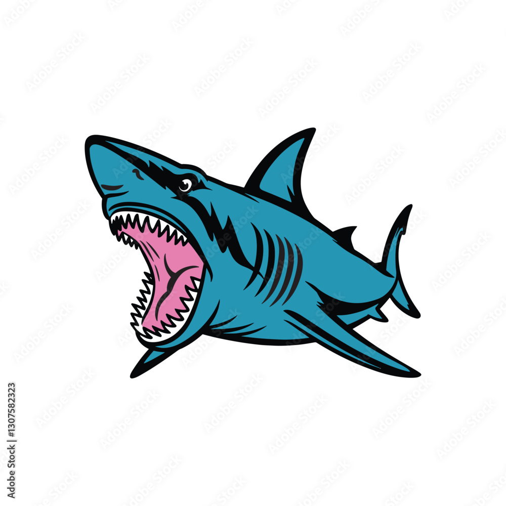 Fototapeta premium Adorable Yet Fierce Shark Cartoon – High-Quality Digital Illustration for Prints & Merch