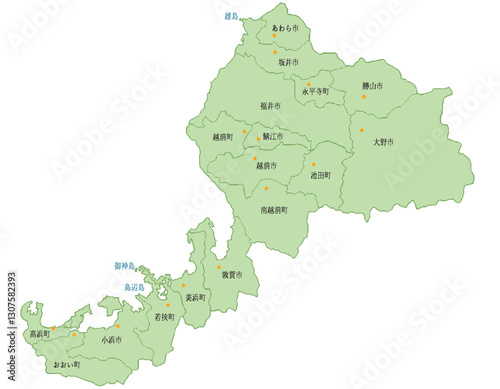 福井県　地図　黄緑　斑点　イラスト