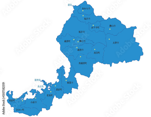 福井県　地図　ブルー　斑点　イラスト