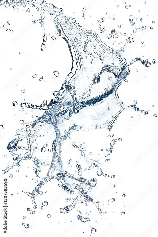 Realistic Clear Water Splash with Droplets on Transparent Background for Advertising and Design Realistic Clear Water Splash with Droplets on Transparent Background for Advertising and Design