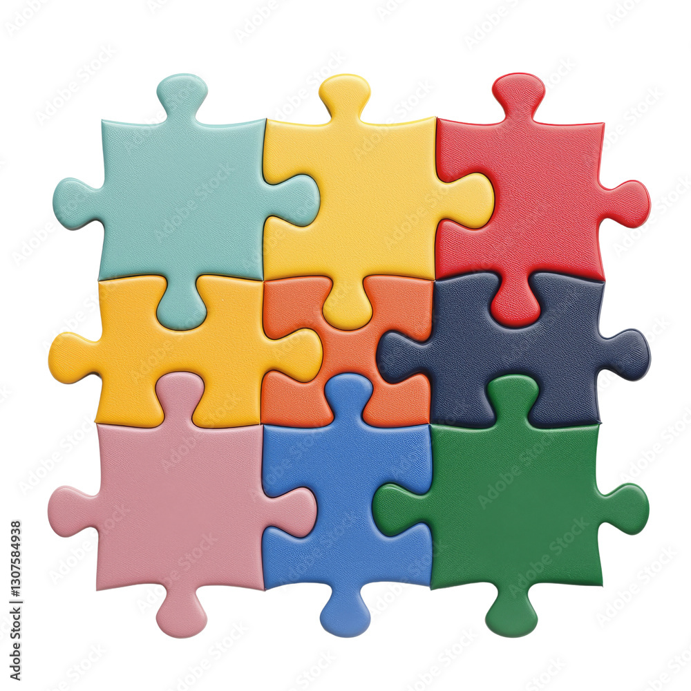 Colorful puzzle pieces arranged in square pattern, symbolizing unity and problem solving Colorful puzzle pieces arranged in square pattern, symbolizing unity and problem solving