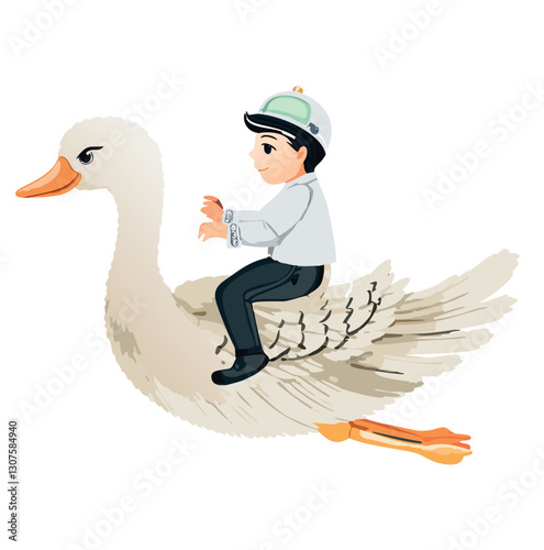 illustration of a child on a large flying goose