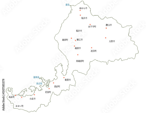 福井県　地図　白　斑点　イラスト