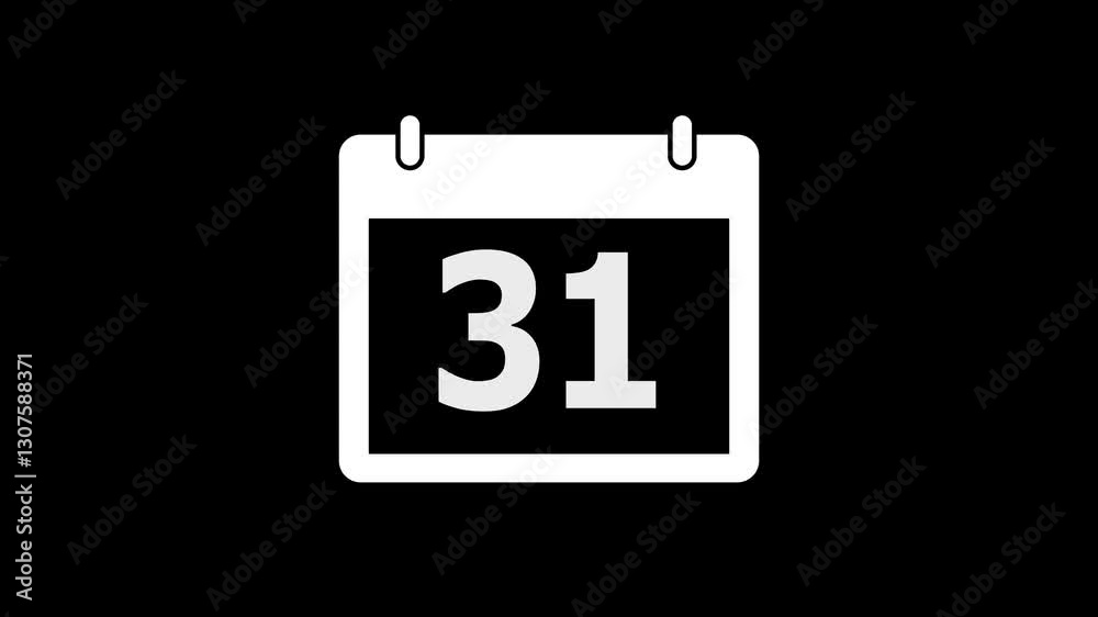 Calendar animation of the 31th day of the month on a black background. Date 31 animation with calender. White color Calendar with date animation. Time and date management schedule icon. Calendar animation of the 31th day of the month on a black background. Date 31 animation with calender. White color Calendar with date animation. Time and date management schedule icon.