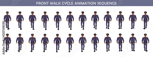 Police walk cycle animation sequence, Frame by frame animation of police officer walk.