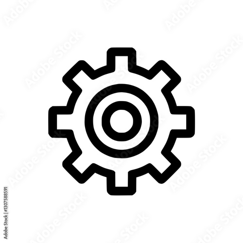 Outline icon of a gear, symbolizing engineering and machinery, minimalist design