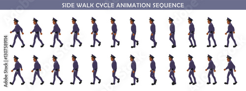 Police walk cycle animation sequence, Frame by frame animation of police officer walk.