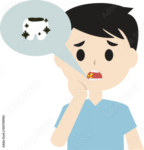 Cartoon Man with a Toothache Dental Health Problem Illustration