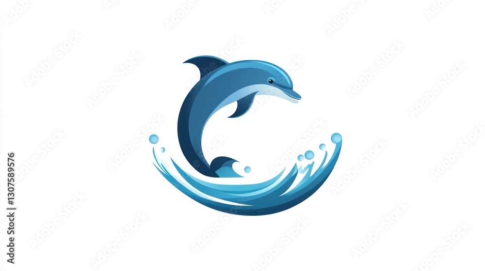 Dolphin leaps from ocean; abstract graphic, isolated for branding or educational use on white background Dolphin leaps from ocean; abstract graphic, isolated for branding or educational use on white background
