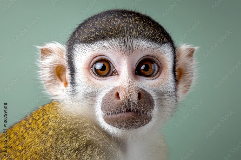 Obraz premium A mischievous squirrel monkey looking directly into the camera with a curious expression