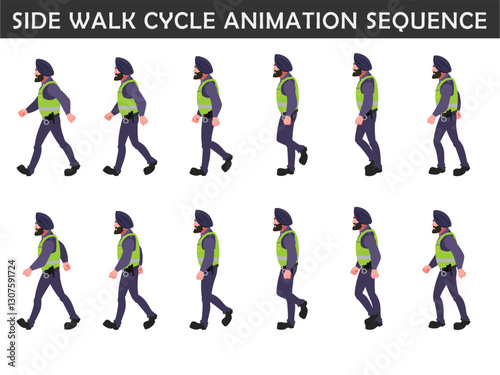 Police walk cycle animation sequence, Frame by frame animation of police officer walk.