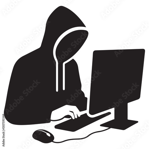 Silhouette Hooded Hacker at Computer Keyboard Cybercrime and Internet Security