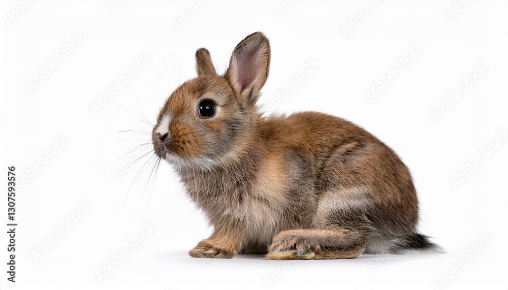 Four-Month-Old Rabbit: Sitting Isolated on White Background Four-Month-Old Rabbit: Sitting Isolated on White Background