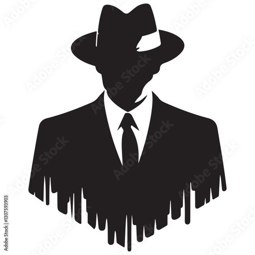 Mysterious Man Silhouette in Suit and Hat Vector Image Art