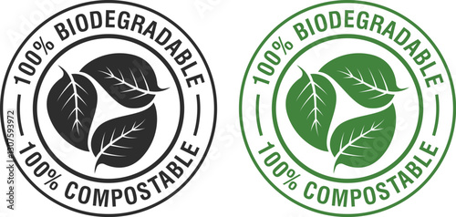 100% Biodegradable & Compostable Icon | Eco-Friendly Product Label