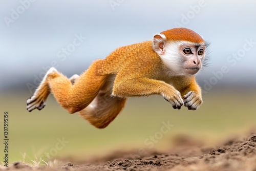 A patas monkey sprinting across the African plains, known as the fastest primate