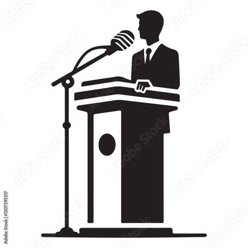 Silhouette of a Speaker on Podium with Microphone Vector Illustration