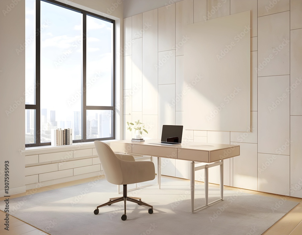 Fototapeta premium Modern Minimalist Office Space A Serene and Stylish Workspace with Natural Light.