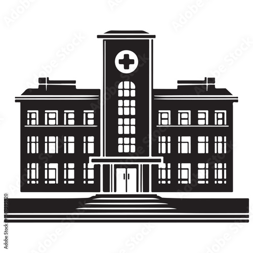 Detailed Hospital Architecture Illustration for Medical and Healthcare Facilities