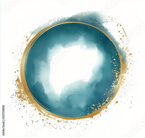 Elegant Teal Watercolor Circle With Golden Accents and Splashes for Creative ...