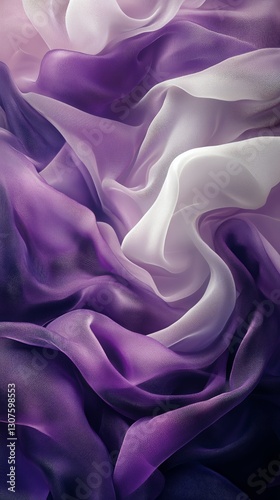 Soft Flowing Silk Fabric in Shades of Purple and White Showcasing Elegant Tex...