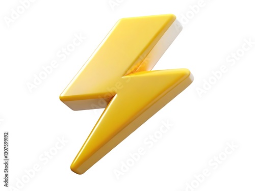 Vibrant Yellow Lightning Bolt Icon on Isolated White Background