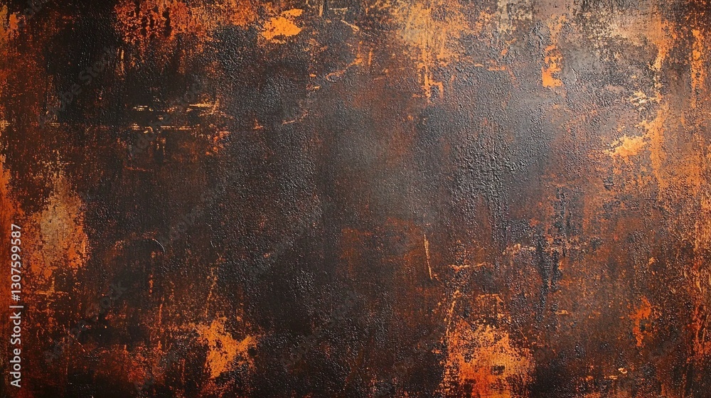 Fototapeta premium Rustic metal texture with dark brown and orange tones for photography backdrop.