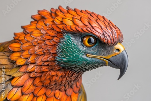 A side profile of a red-tailed hawk with sharp details highlighting its beak and feathers