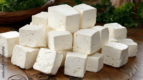 Feta cheese cubes paneer dairy greek salad