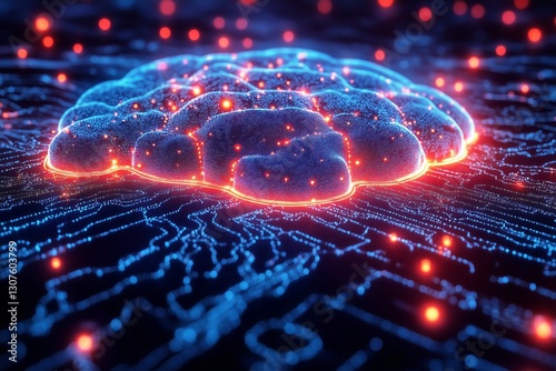 Digital Representation of a Brain With Glowing Neural Connections and Circuit...