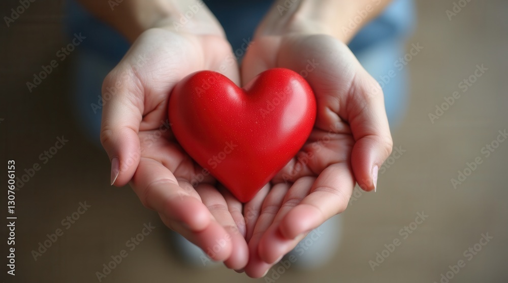 Caring Adult Holding Red Heart Symbol in Cupped Hands Caring Adult Holding Red Heart Symbol in Cupped Hands