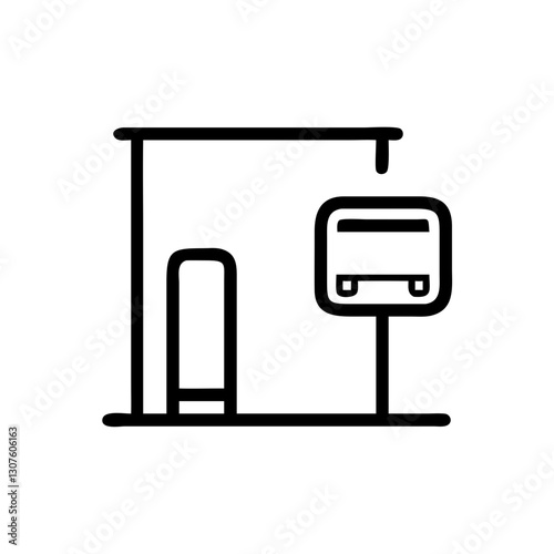 Bus stop illustration with a bench and bus sign