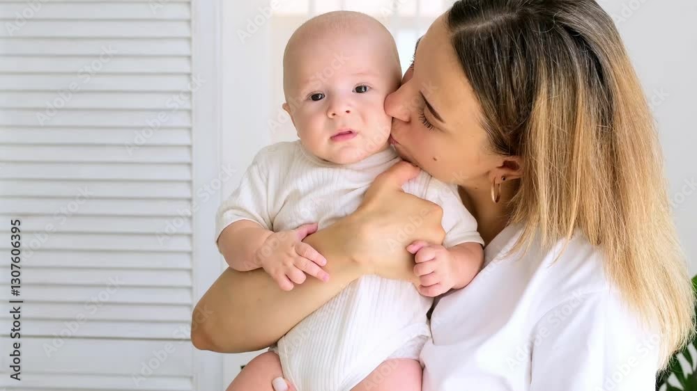 mom and baby, a young beautiful mother with a little boy hugging at home in the bedroom, maternal care and love, portrait of a happy mother with a child, healthy motherhood. mom and baby, a young beautiful mother with a little boy hugging at home in the bedroom, maternal care and love, portrait of a happy mother with a child, healthy motherhood.