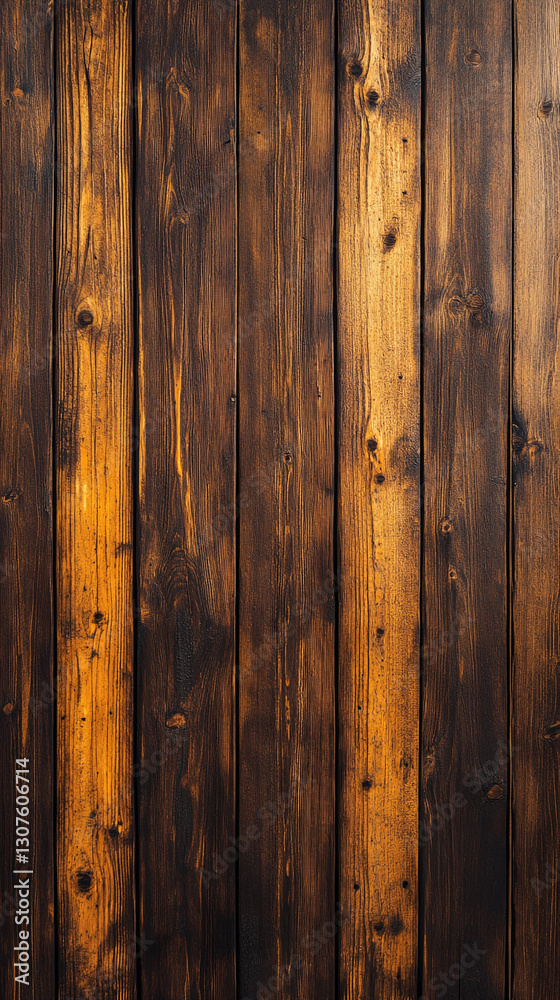 Dark brown and golden wood planks texture, vertical arrangement, showcasing natural wood grain, ideal for rustic or vintage design, background or mockup Dark brown and golden wood planks texture, vertical arrangement, showcasing natural wood grain, ideal for rustic or vintage design, background or mockup