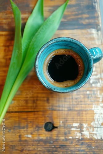 Coffee Cup With Heart Design Alongside Vibrant Tulips in a Bright Setting