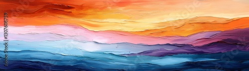 Wallpaper Mural A vibrant watercolor landscape featuring a gradient of warm and cool colors, depicting a serene sunset over rolling hills. Torontodigital.ca