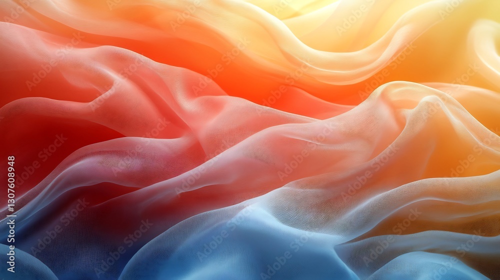 Fototapeta premium Warm light gently illuminates flowing translucent fabric warm color gradient. AI Generated