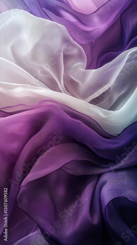 Soft Flowing Silk Fabric in Shades of Purple and White Showcasing Elegant Tex...