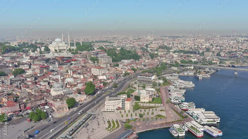 Istanbul, Turkey: Aerial view of famous Turkish city straddling Bosphorus Strait, summer day with clear blue sky - landscape panorama of Europe / Asia from above
Istanbul, Turkey: Aerial view of famous Turkish city straddling Bosphorus Strait, summer day with clear blue sky - landscape panorama of Europe / Asia from above