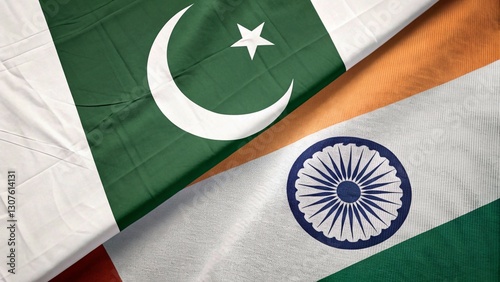 Pakistan India flags. Diplomacy, borders and territorial concept