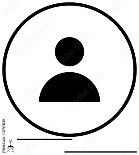 Minimalist user profile in circular frame with small plant growth icon. Ideal for social media, user identity, account creation, technology, sustainability, profiles, digital growth. Flat simple