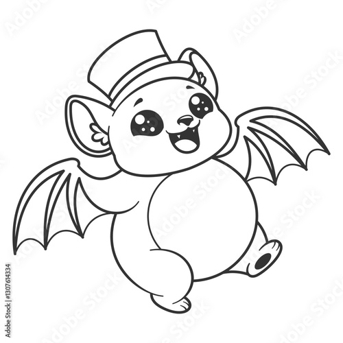 Fat bat feels happy wearing a hat, for coloring