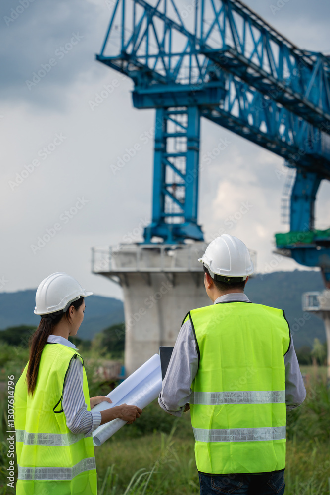 Two construction workers wearing safety vests Two construction workers wearing safety vests