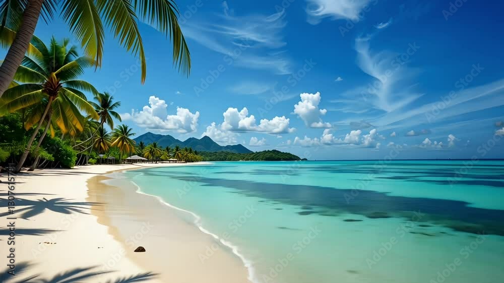 Tropical island with turquoise water and palm trees leaving copy space for summer vacation banner Tropical island with turquoise water and palm trees leaving copy space for summer vacation banner